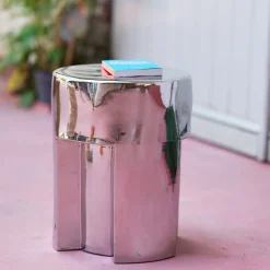 Stoneware table d'appoint chrome