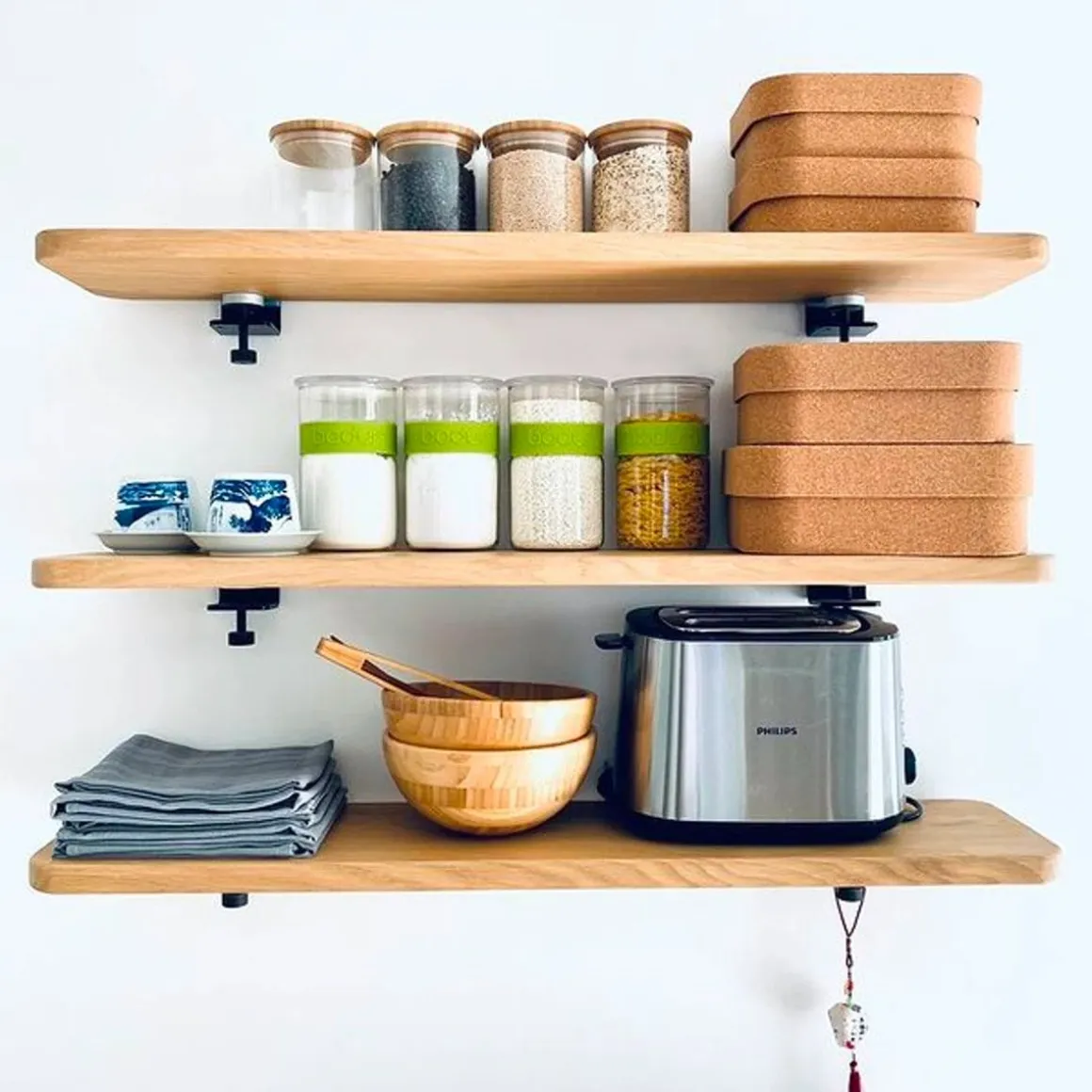 Trio étagères murales chêne massif